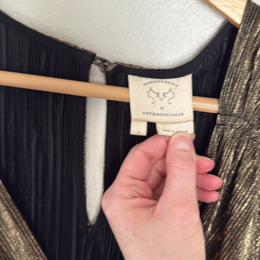 Vanessa Virginia for Anthropologie Point Neuf Jumpsuit metallic pleated small - Picture 7 of 10